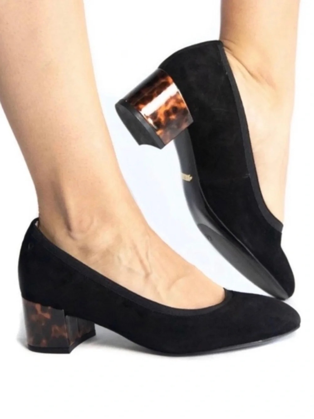 Vionic 9 Suede Pumps Tortoise Shell Block Heel Office Comfy Orthotic Support